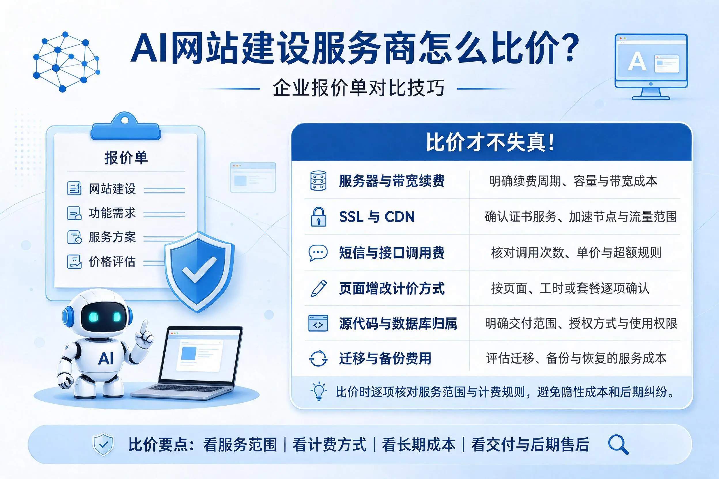 AI网站建设服务商怎么比价？河北企业报价单对比技巧