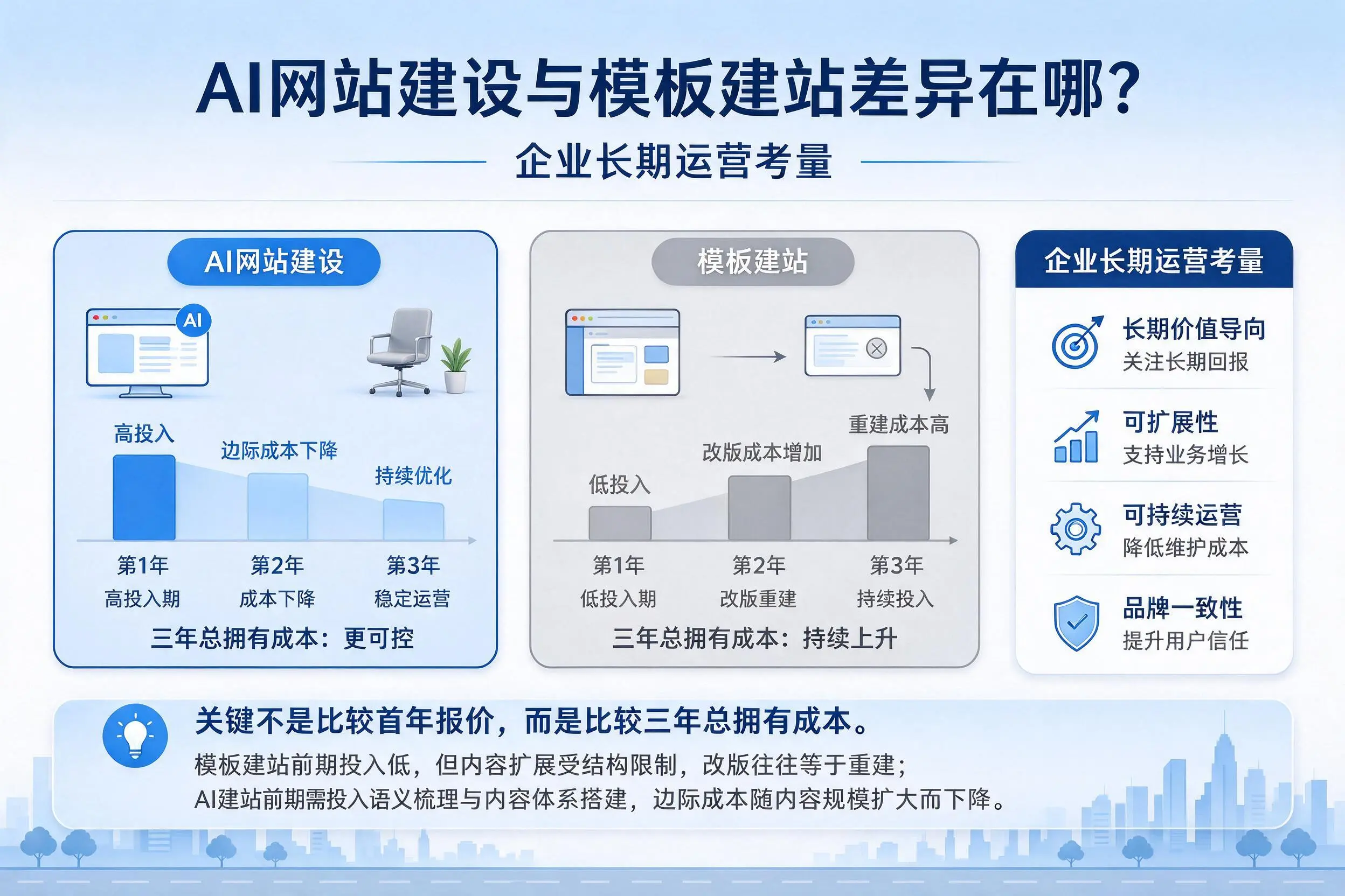 AI网站建设与模板建站差异在哪？河北企业长期运营考量